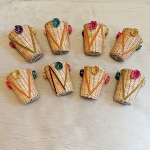 Vintage set of 8 wicker wicker flower cup holders